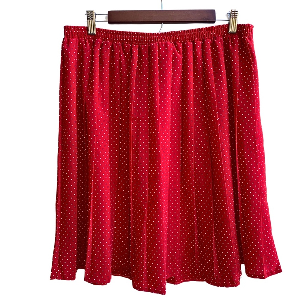 VINTAGE RED POLKA DOT SKIRT 2XL PETITE 90s PREPPY BUSINESS CASUAL FLIRTY PLEATED